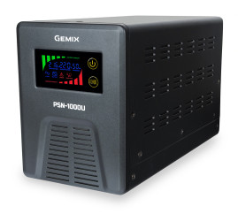 Джерела безперебійного живлення ДБЖ Gemix PSN-1000U LCD, 1000ВА/600Вт, 7/9/13A, 3xEURO Schuko Чорний